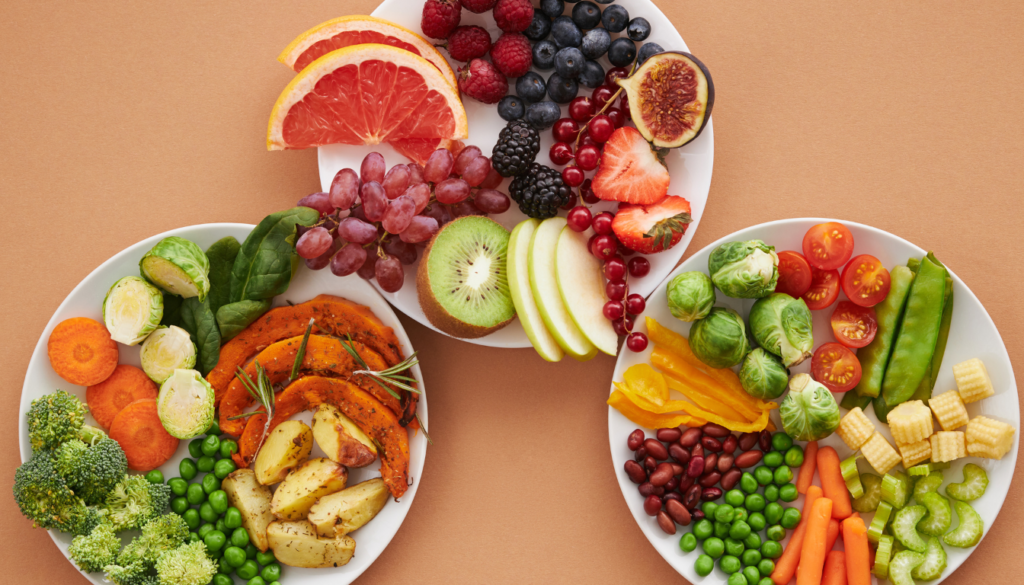 Plates of Fruits and Vegetables