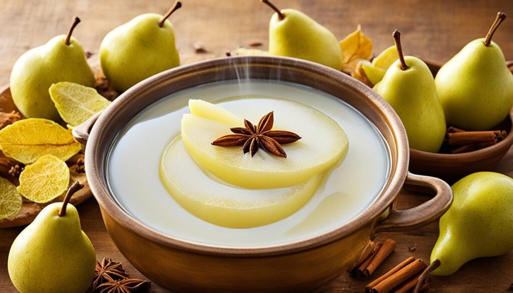Soft cooked pears with cardamom